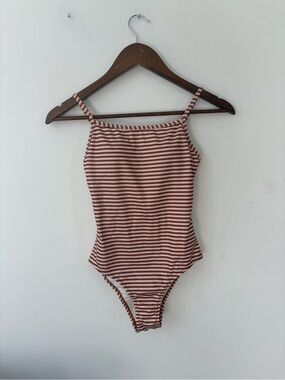 Rylee + Cru Striped Rust and Cream One-Piece Swimsuit